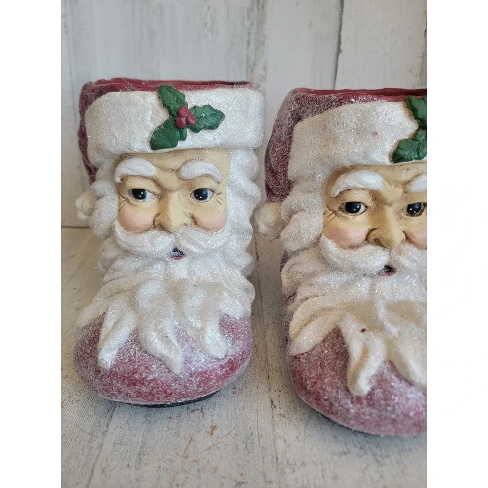 vintage Raz paper mache sugared Santa Claus boot shoes unique set glitter Xmas